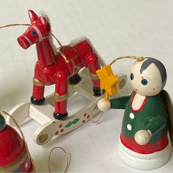 Vintage Wood Ornaments Set of 6 Handpainted Holiday Lot #2 - Picture 8 of 8
